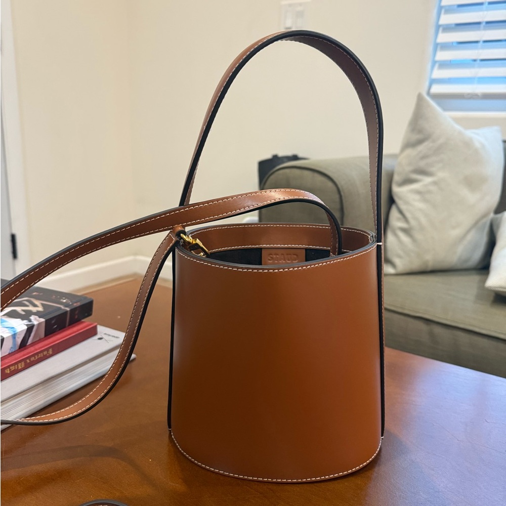 STAUD Brown Leather Bucket Bag